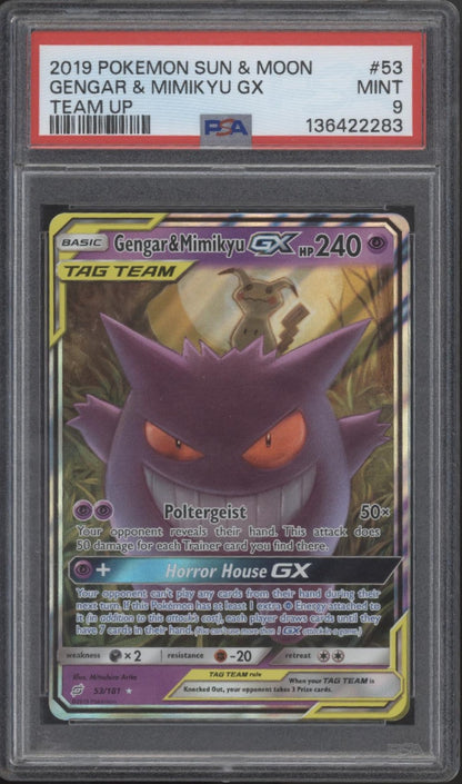 Gengar & Mimikyu GX Pokemon Team Up #53 PSA 9