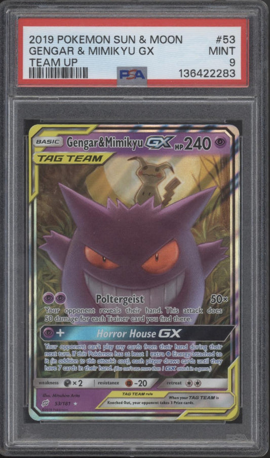 Gengar & Mimikyu GX Pokemon Team Up #53 PSA 9