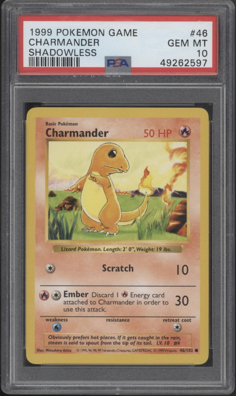 Charmander Pokemon Base Set Shadowless #46 PSA 10