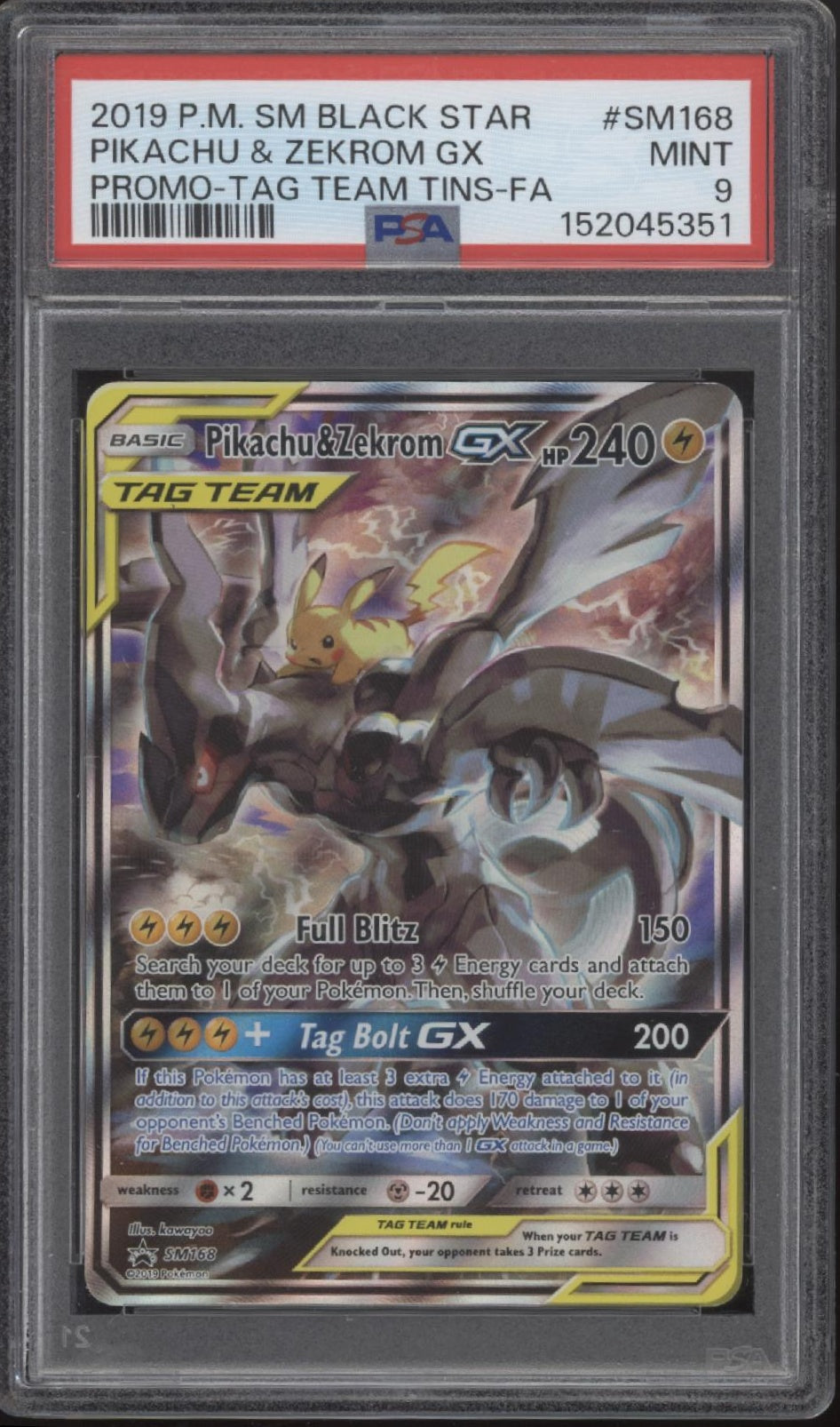 Pikachu & Zekrom GX Pokemon Tag Team Tins Promo Full Art #SM168 PSA 9