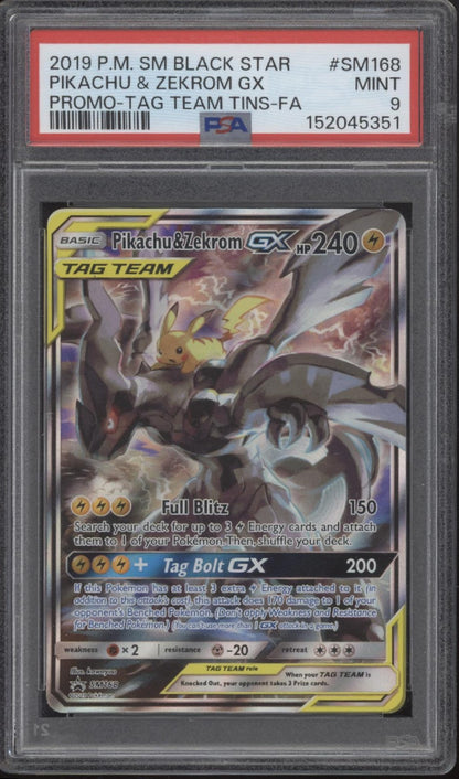 Pikachu & Zekrom GX Pokemon Tag Team Tins Promo Full Art #SM168 PSA 9
