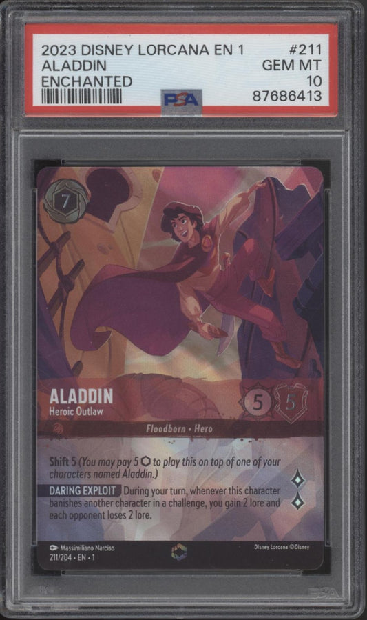 Aladdin Heroic Outlaw Disney Lorcana The First Chapter Enchanted #211 PSA 10