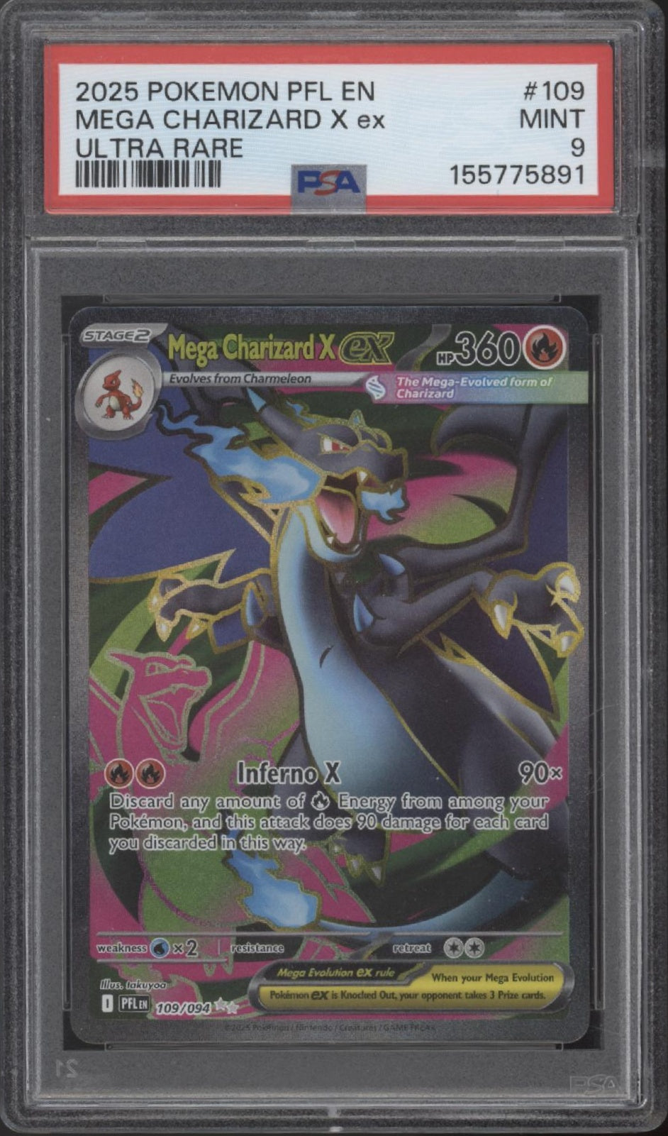 Mega Charizard X ex Pokemon Phantasmal Flames Ultra Rare #109 PSA 9 #3
