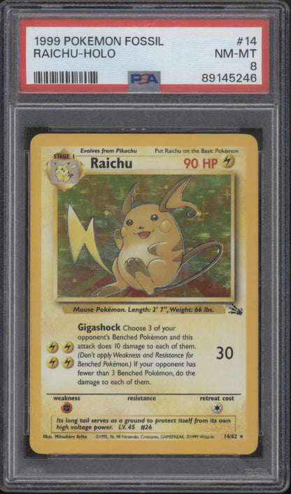 Raichu Pokemon Fossil Holo #14 PSA 8