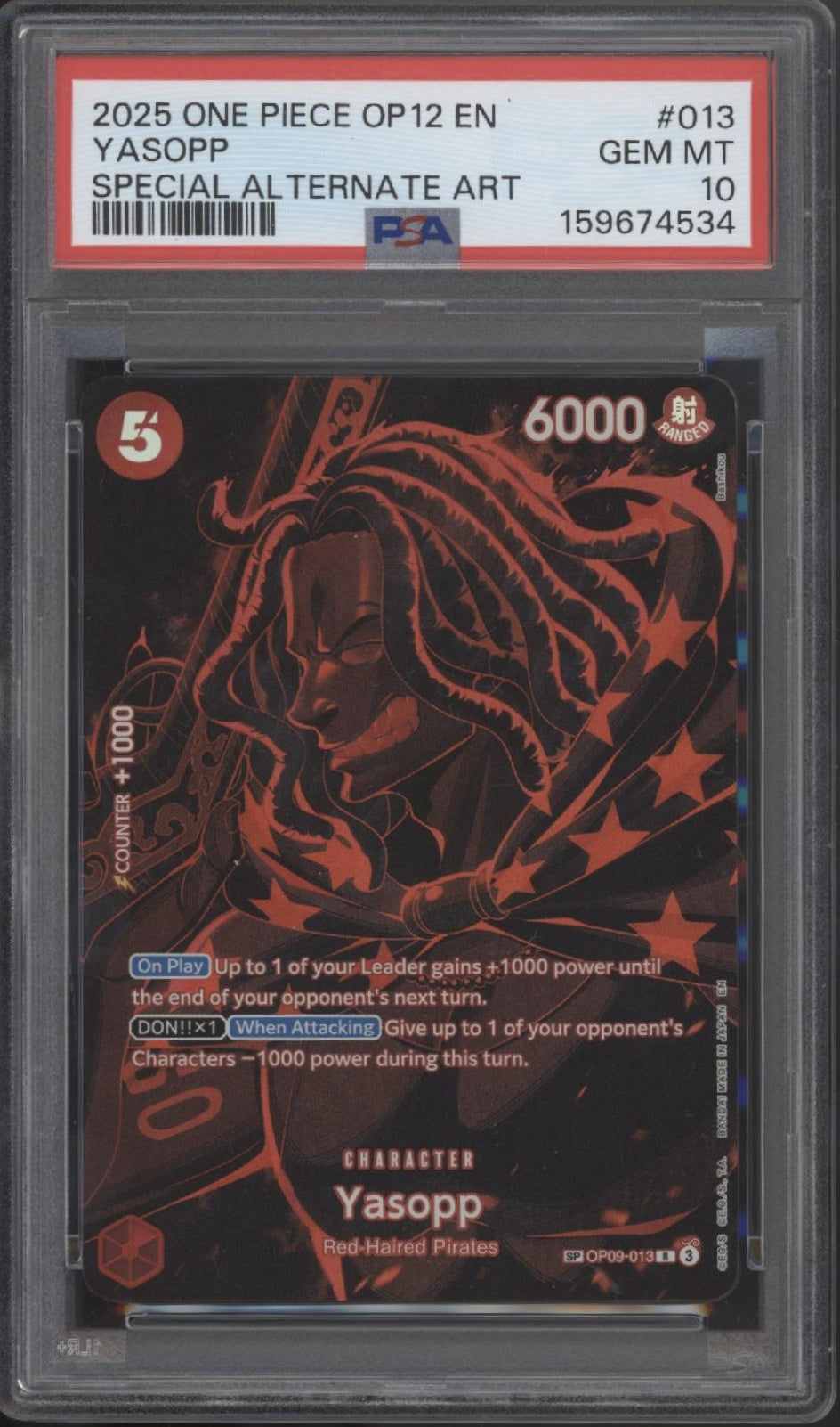 Yasopp One Piece Card Game OP12 Special Alternate Art #013 PSA 10