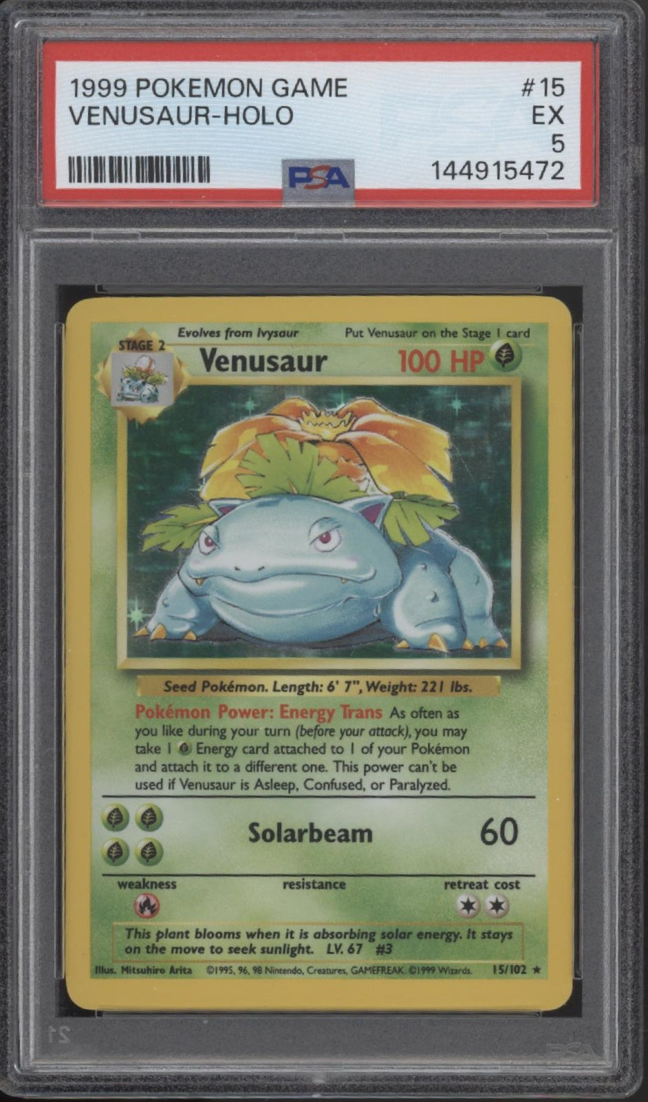 Venusaur Pokemon Base Set Holo #15 PSA 5