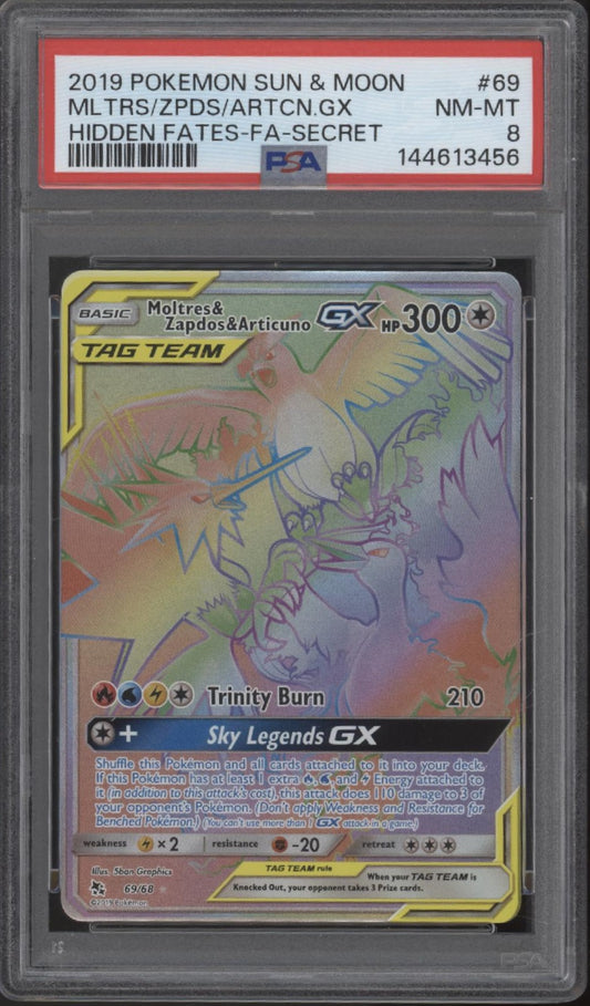 Moltres & Zapdos & Articuno GX Pokemon Hidden Fates Secret #69 PSA 9