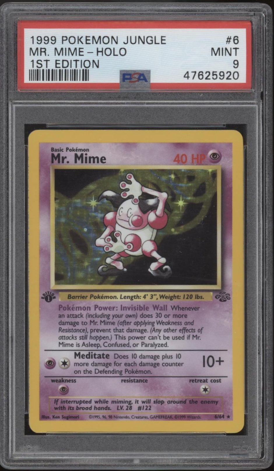 Mr. Mime Pokemon Jungle Holo 1st Edition #6 PSA 9
