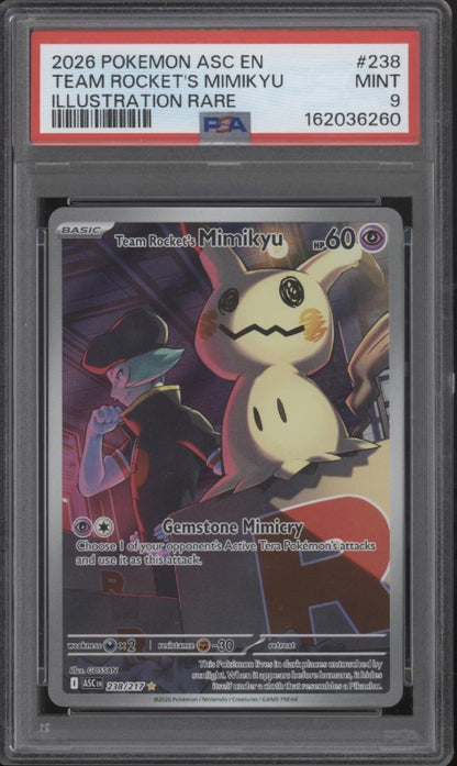 Team Rocket's Mimikyu Pokemon Ascended Heroes Illustration Rare #238 PSA 9 #1