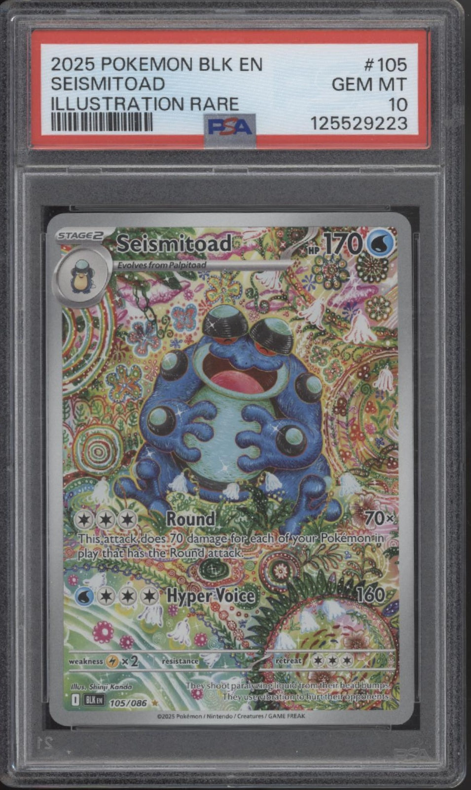Seismitoad Pokemon Black Bolt Illustration Rare #105 PSA 10