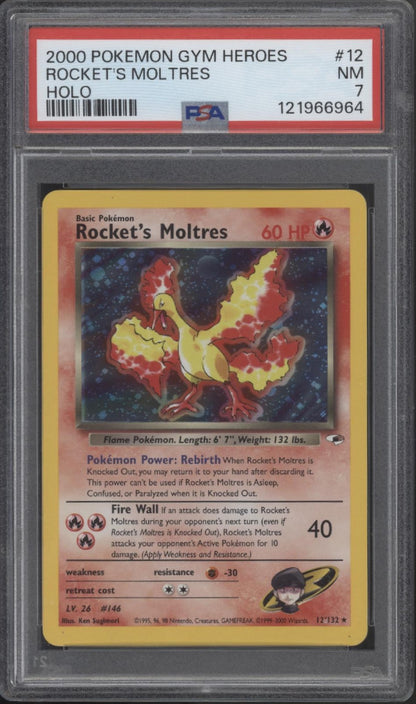 Rocket's Moltres Pokemon Gym Heroes Holo #12 PSA 7