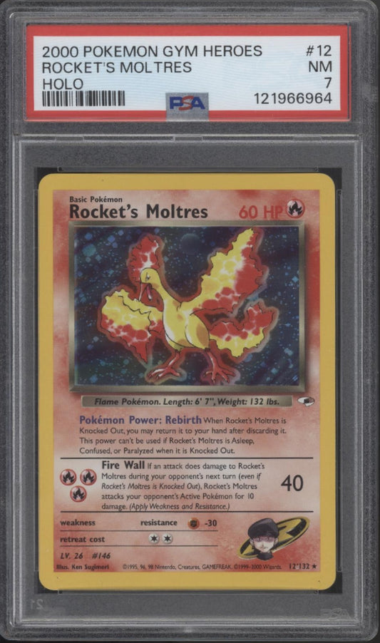 Rocket's Moltres Pokemon Gym Heroes Holo #12 PSA 7