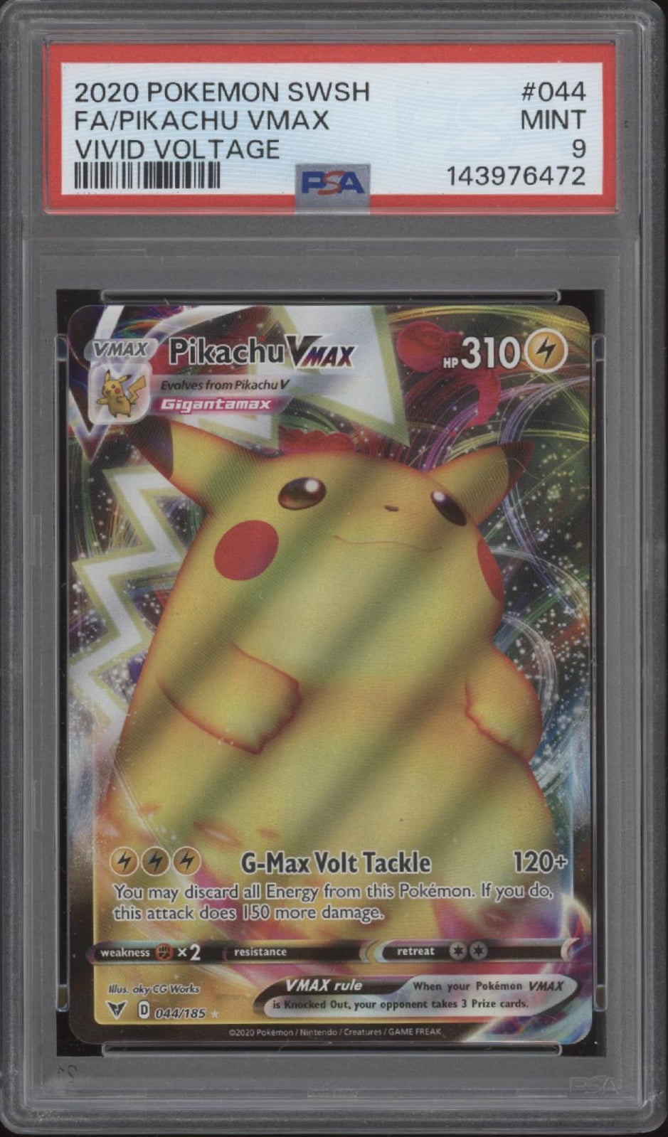 Pikachu VMAX Pokemon Vivid Voltage Full Art #044 PSA 9