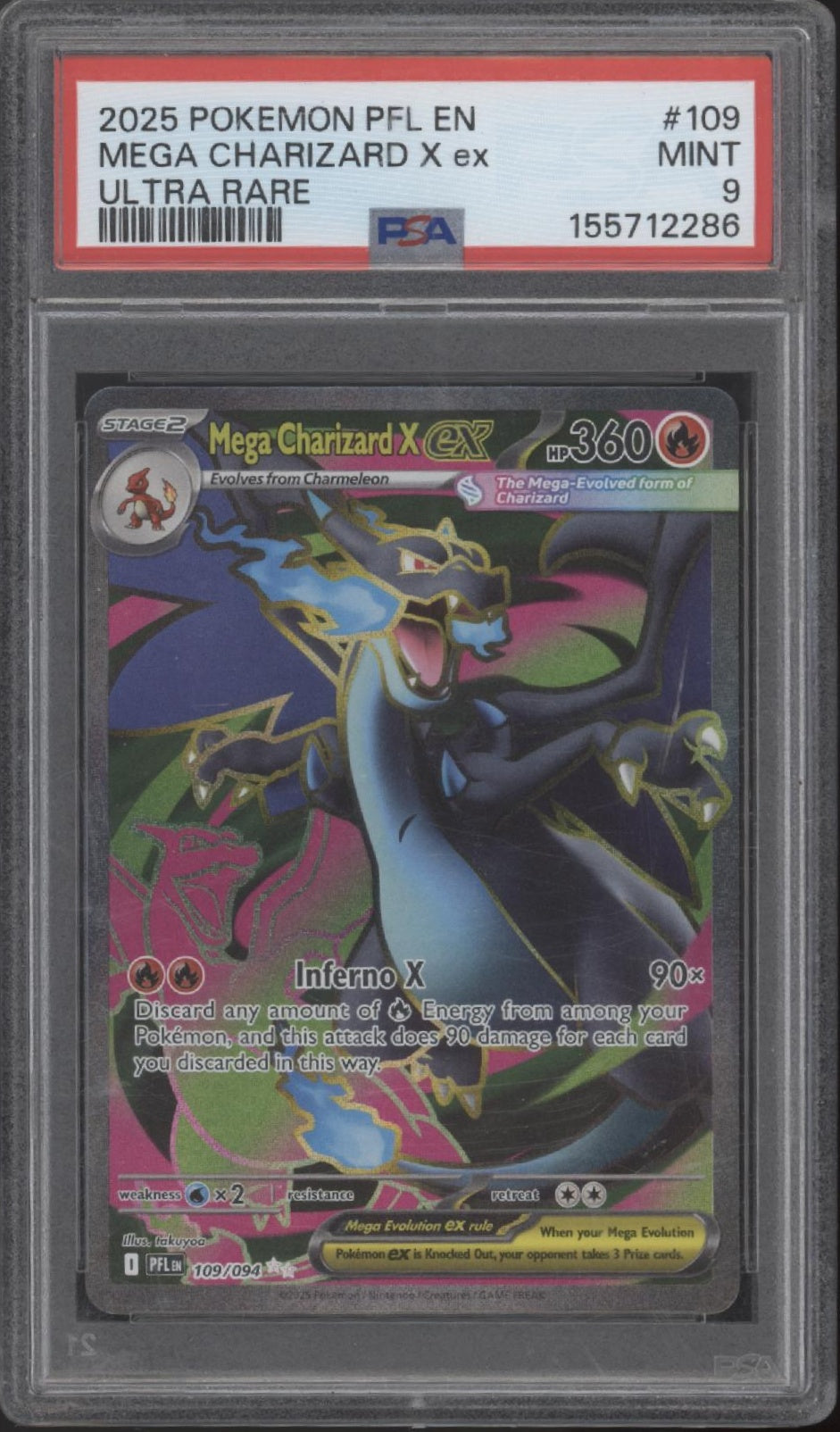Mega Charizard X ex Pokemon Phantasmal Flames Ultra Rare #109 PSA 9