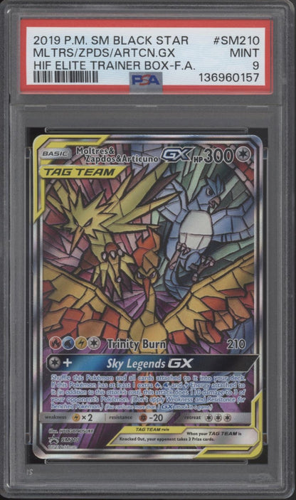 Moltres & Zapdos & Articuno GX Pokemon Hidden Fates ETB Full Art PSA 9