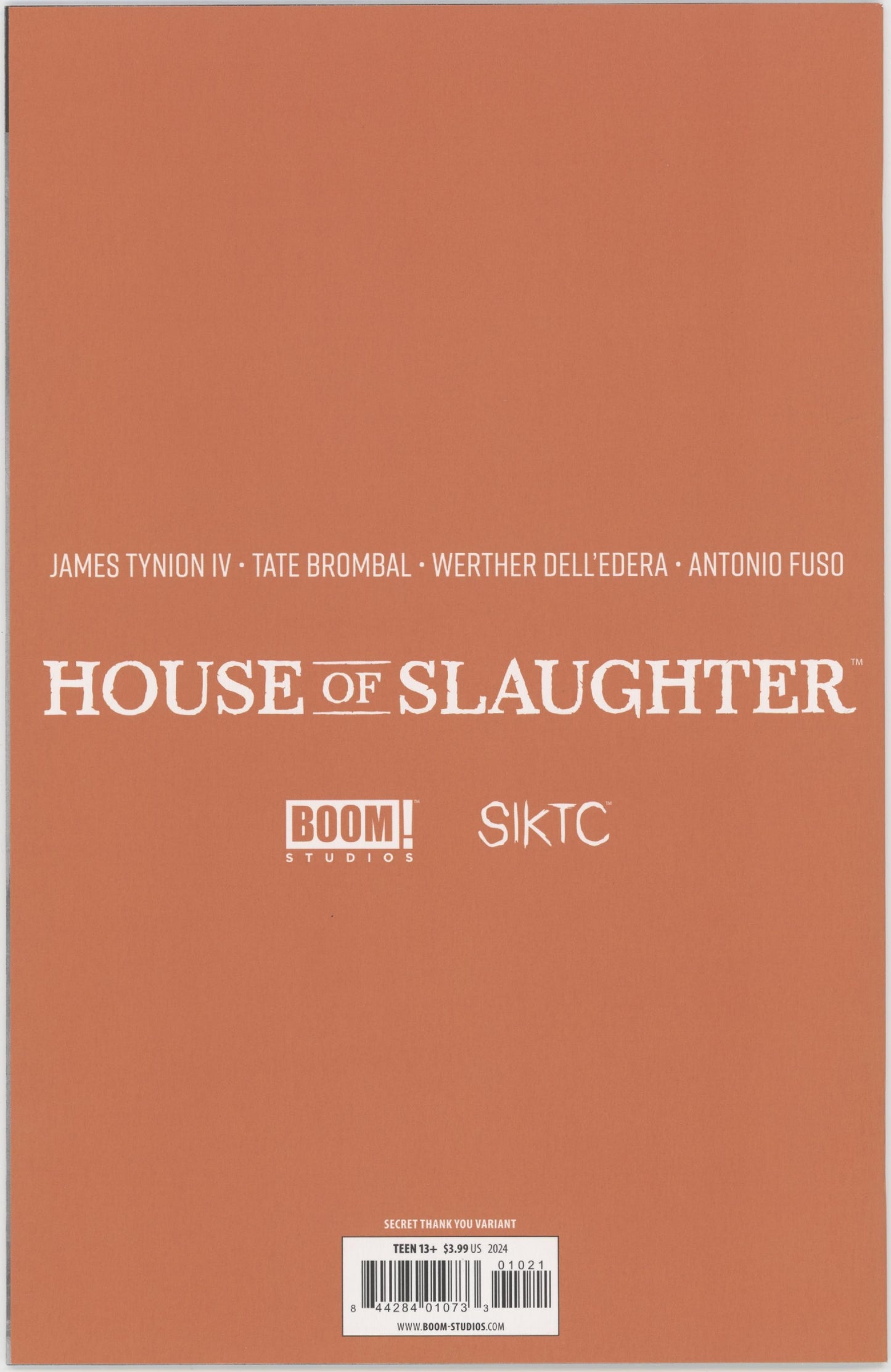 House of the Slaughter Ashcan Issue #21B Secret Thank You Variant