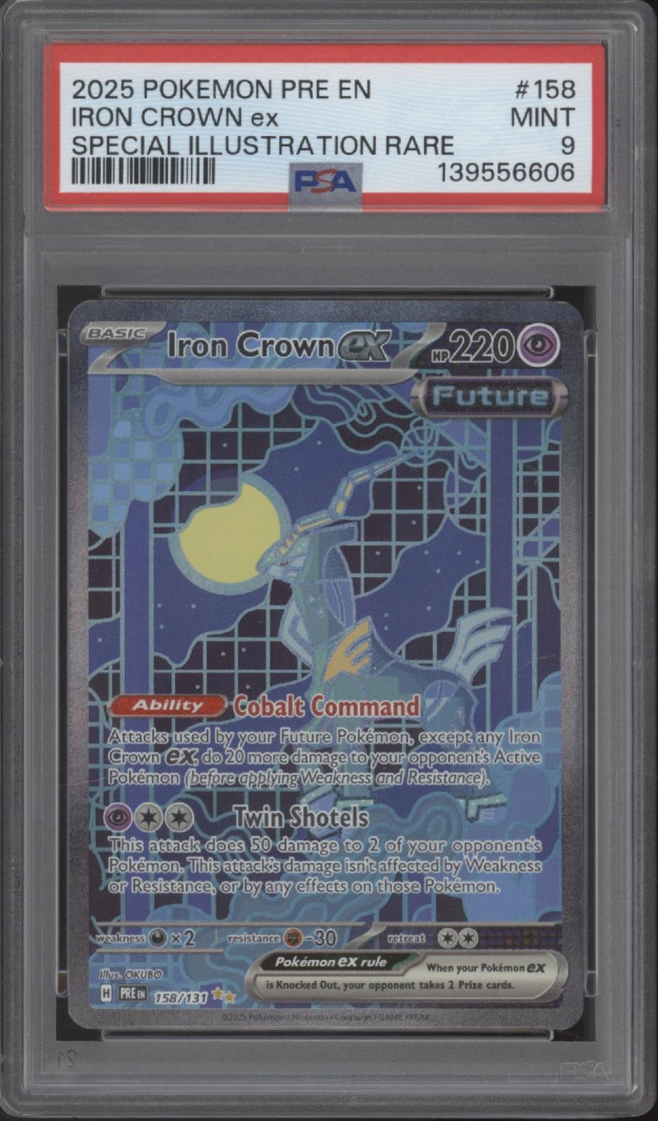 Iron Crown ex Pokemon Prismatic Evolutions Special Illustration Rare #158 PSA 9