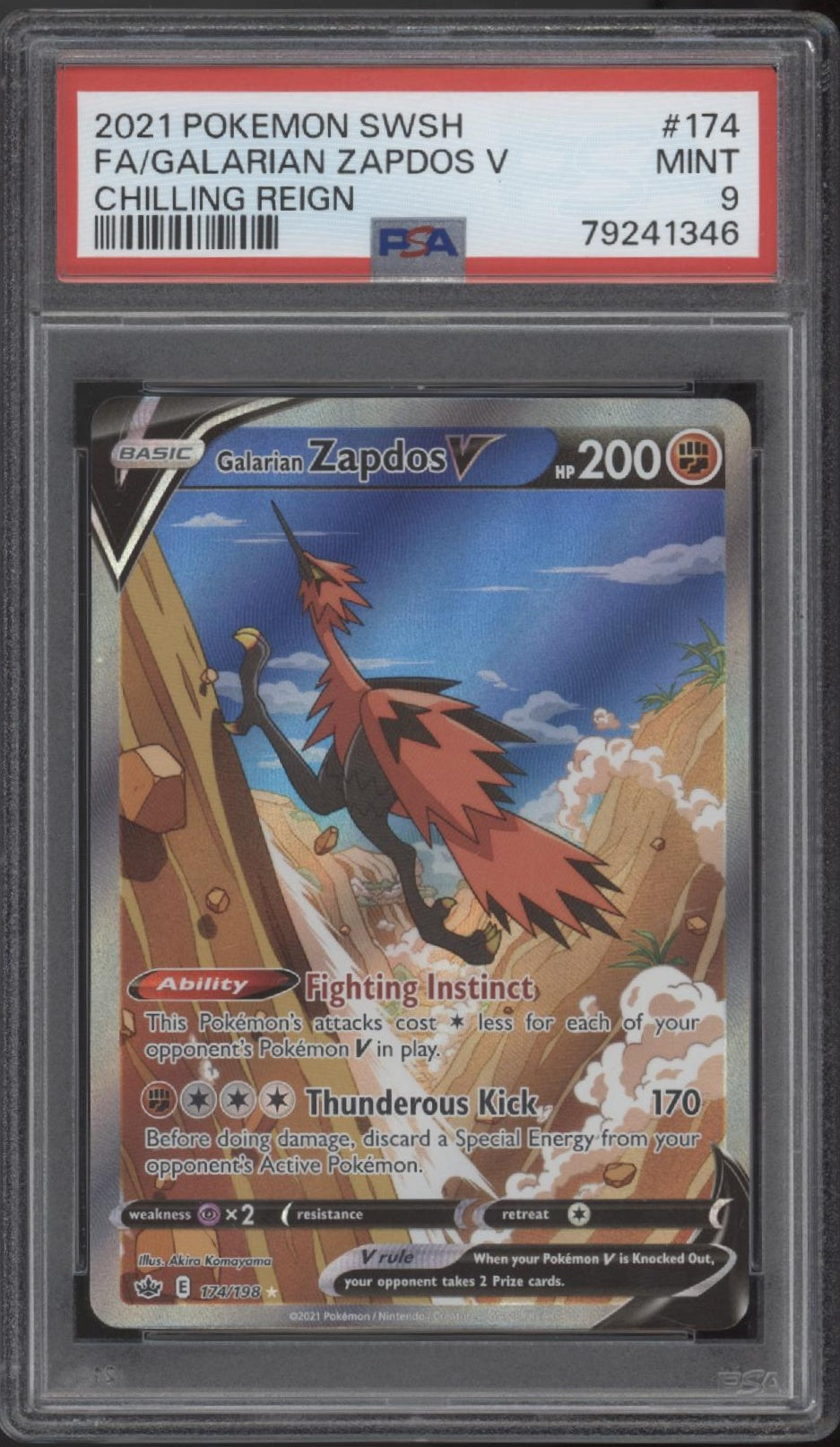 Galarian Zapdos V Pokemon Chilling Reign Full Art #174 PSA 9