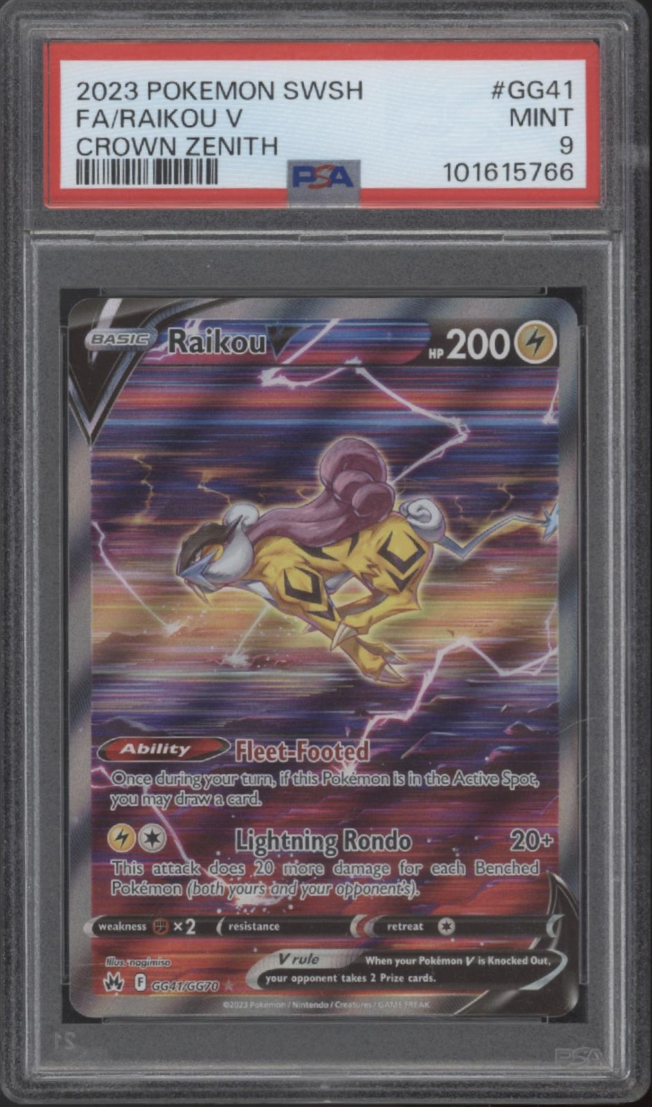 Raikou Pokemon Crown Zenith Full Art #GG41 PSA 9