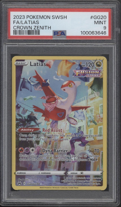 Latias Pokemon Crown Zenith Full Art #GG20 PSA 9