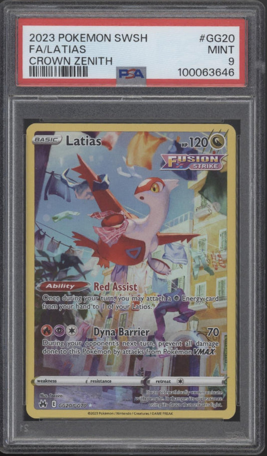 Latias Pokemon Crown Zenith Full Art #GG20 PSA 9
