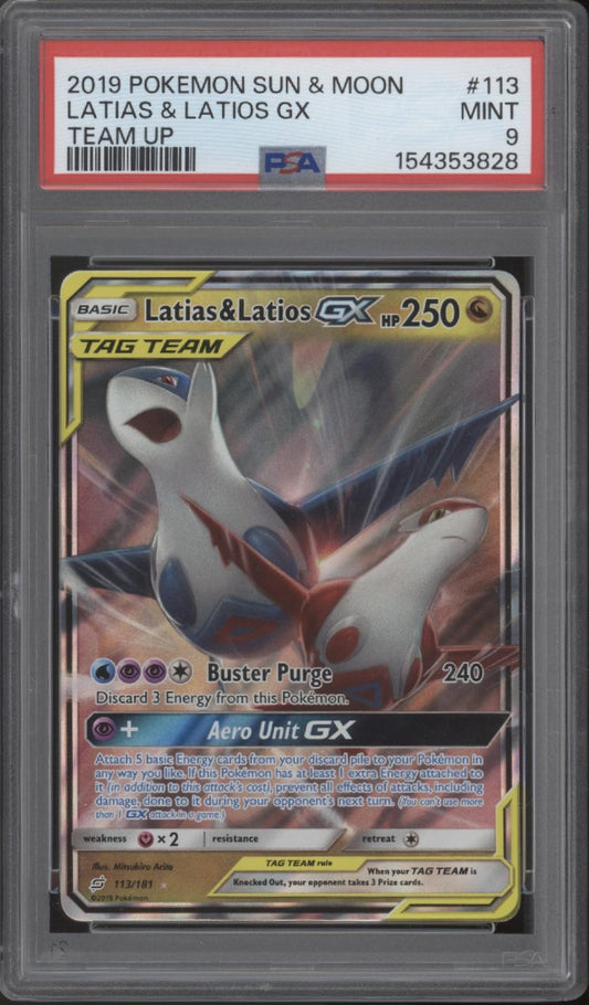 Latias & Latios GX Pokemon Sun & Moon Team Up #113 PSA 9