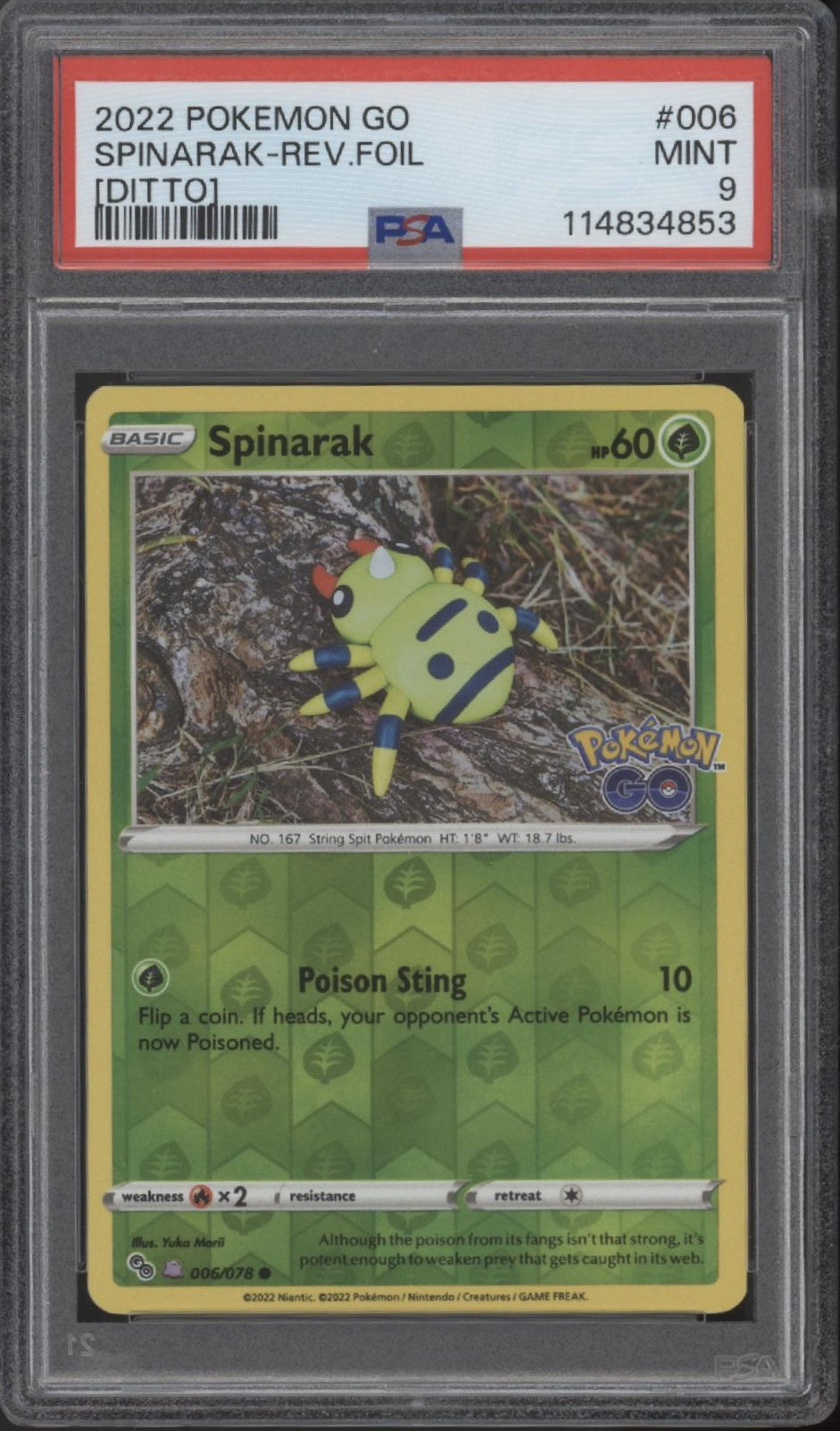 Spinarak (Ditto) Pokemon GO Reverse Holo #006 PSA 9