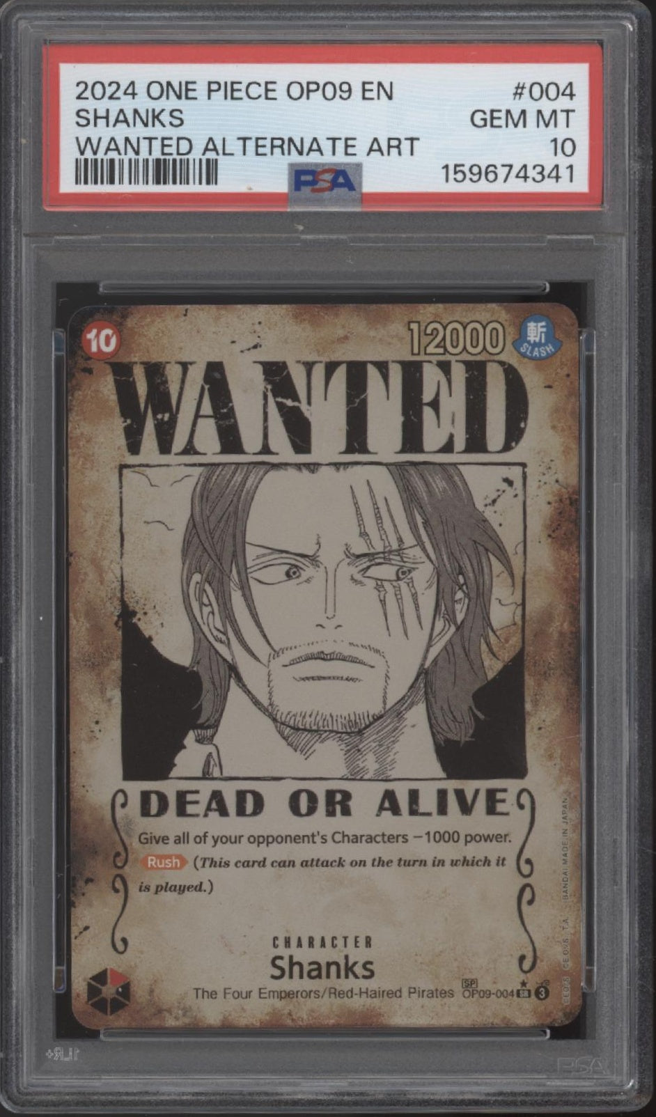 Shanks One Piece Card Game OP09 Wanted Alternate Art #004 PSA 10