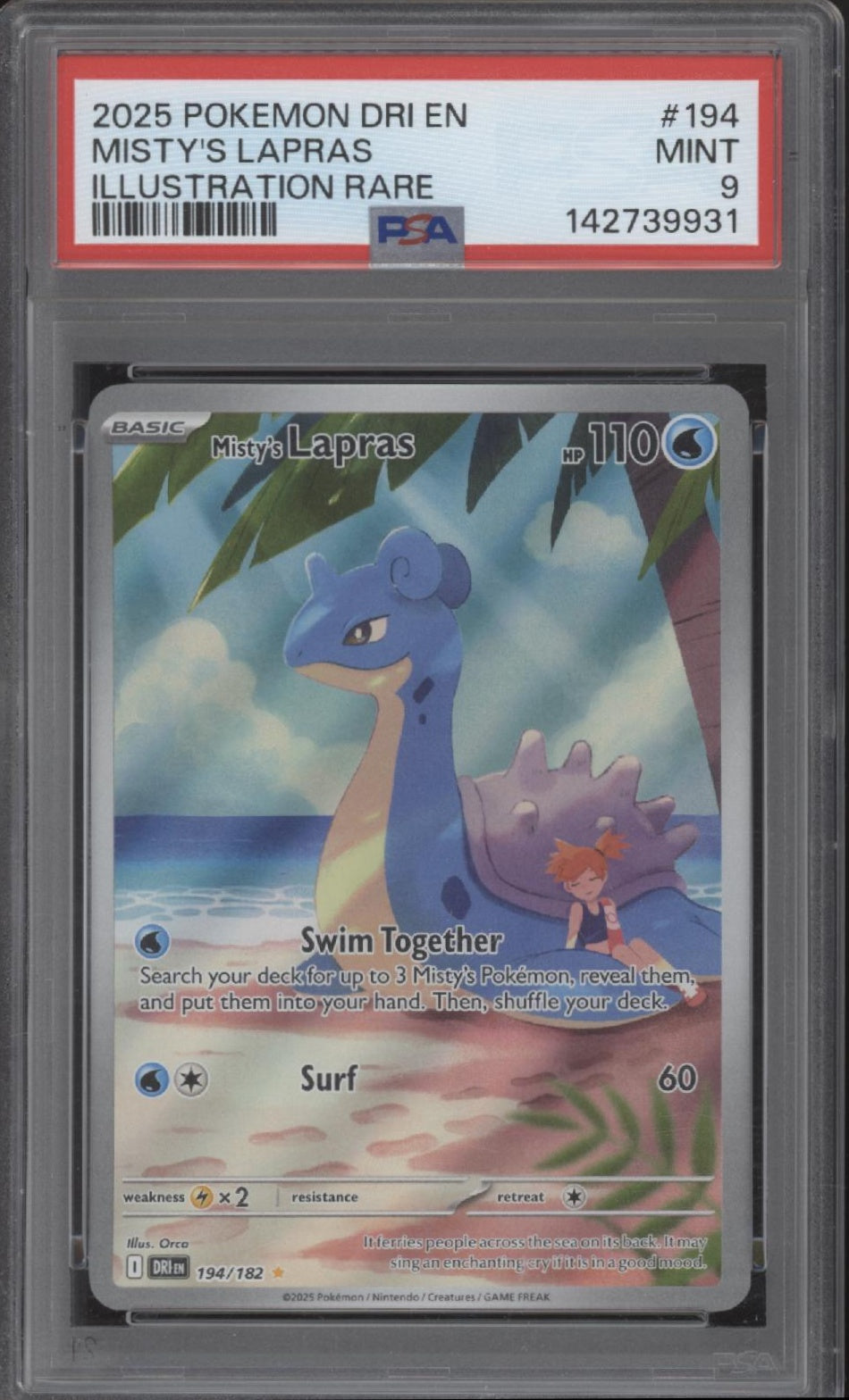 Misty's Lapras Pokemon Destined Rivals Illustration Rare #194 PSA 9