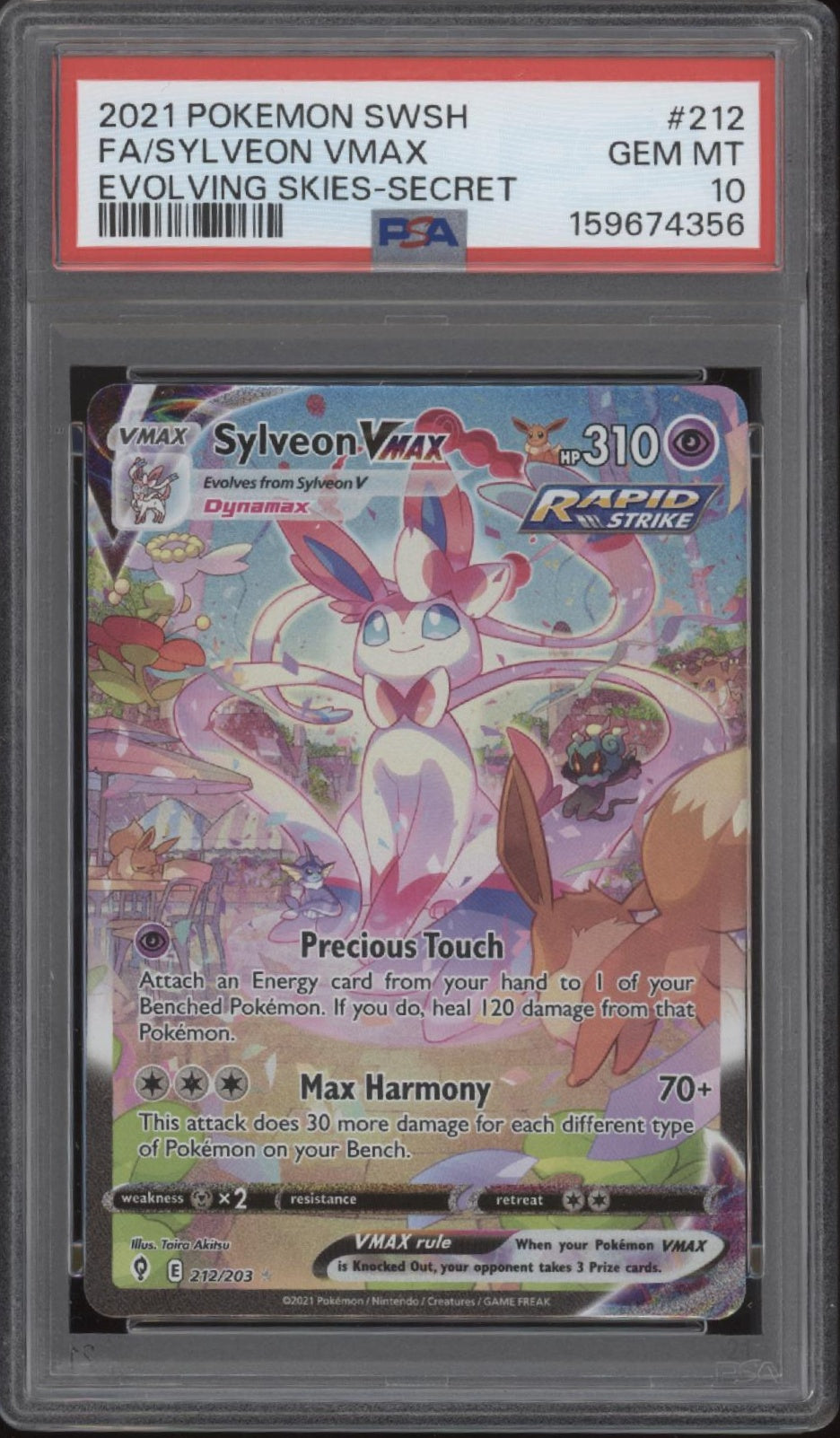 Sylveon VMAX Pokemon Evolving Skies Full Art Secret #212 PSA 10