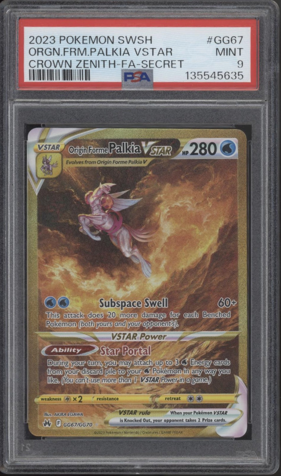 Origin Forme Palkia VSTAR Pokemon Crown Zenith Secret Full Art #GG67 PSA 9