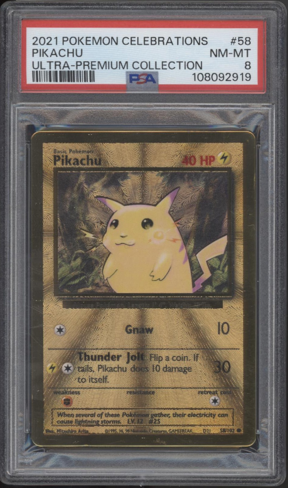 Pikachu Pokemon Celebrations Ultra Premium Collection Metal Card #58 PSA 8