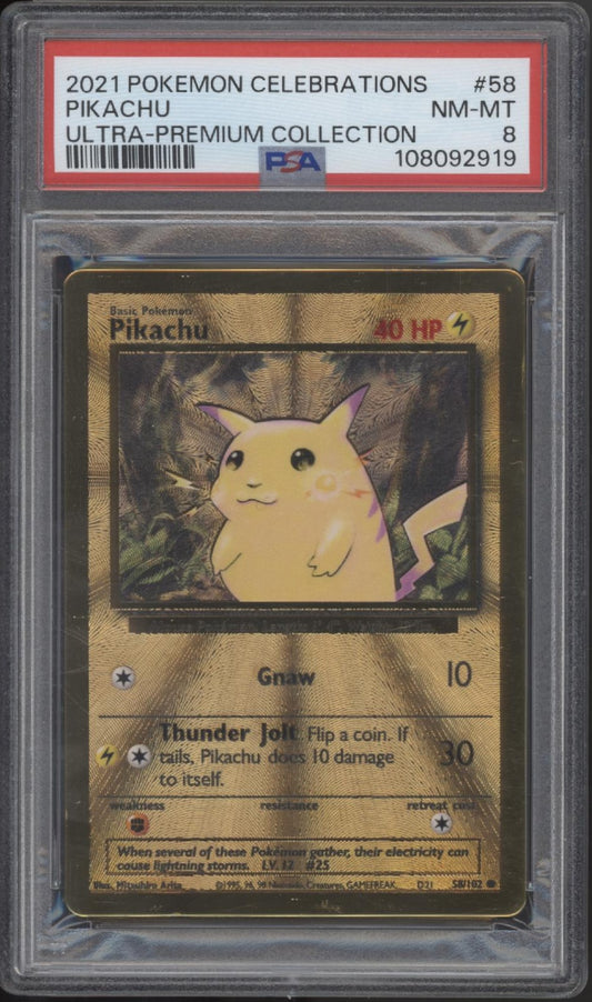 Pikachu Pokemon Celebrations Ultra Premium Collection Metal Card #58 PSA 8