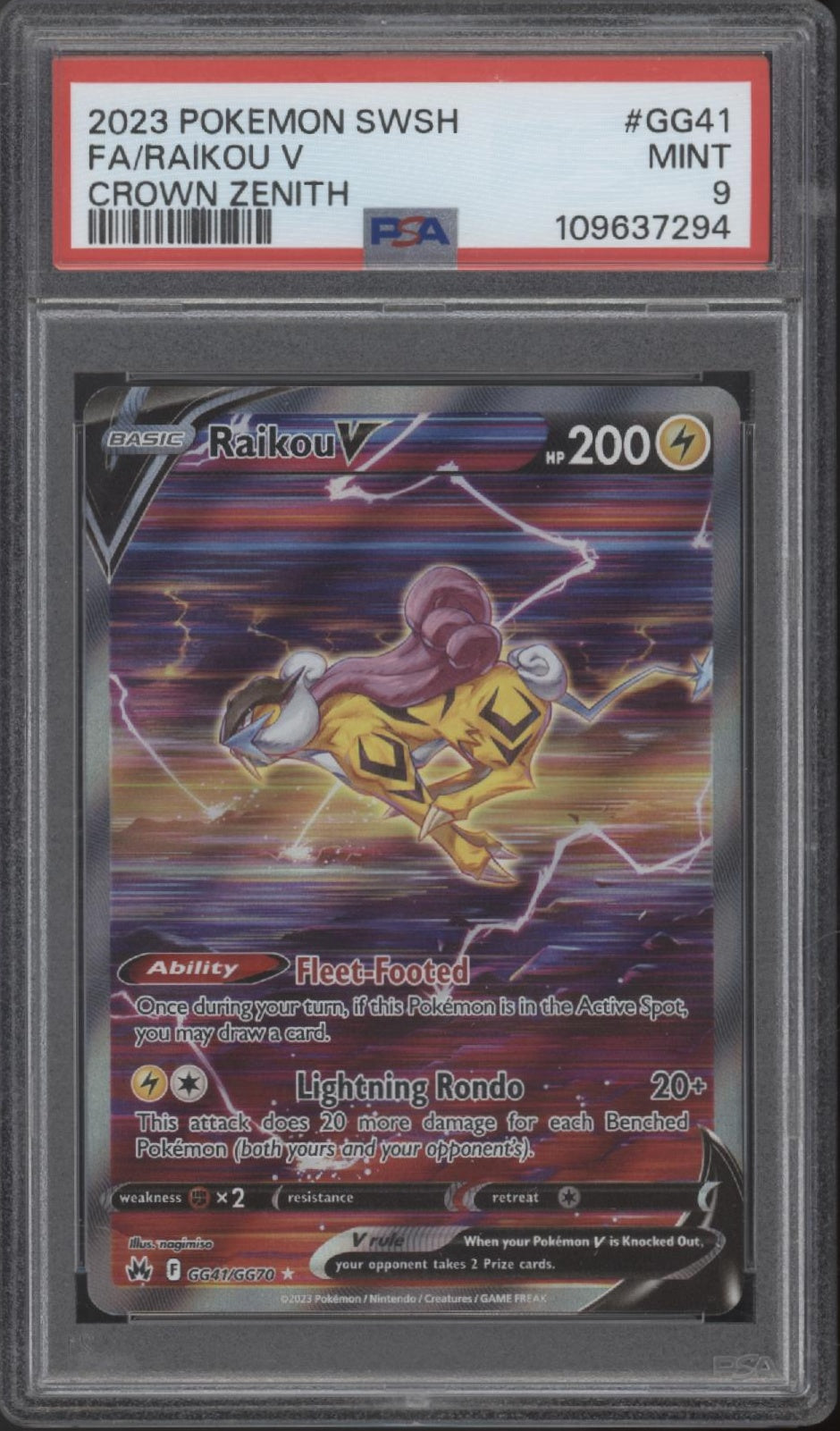 Raikou Pokemon Crown Zenith Full Art #GG41 PSA 9