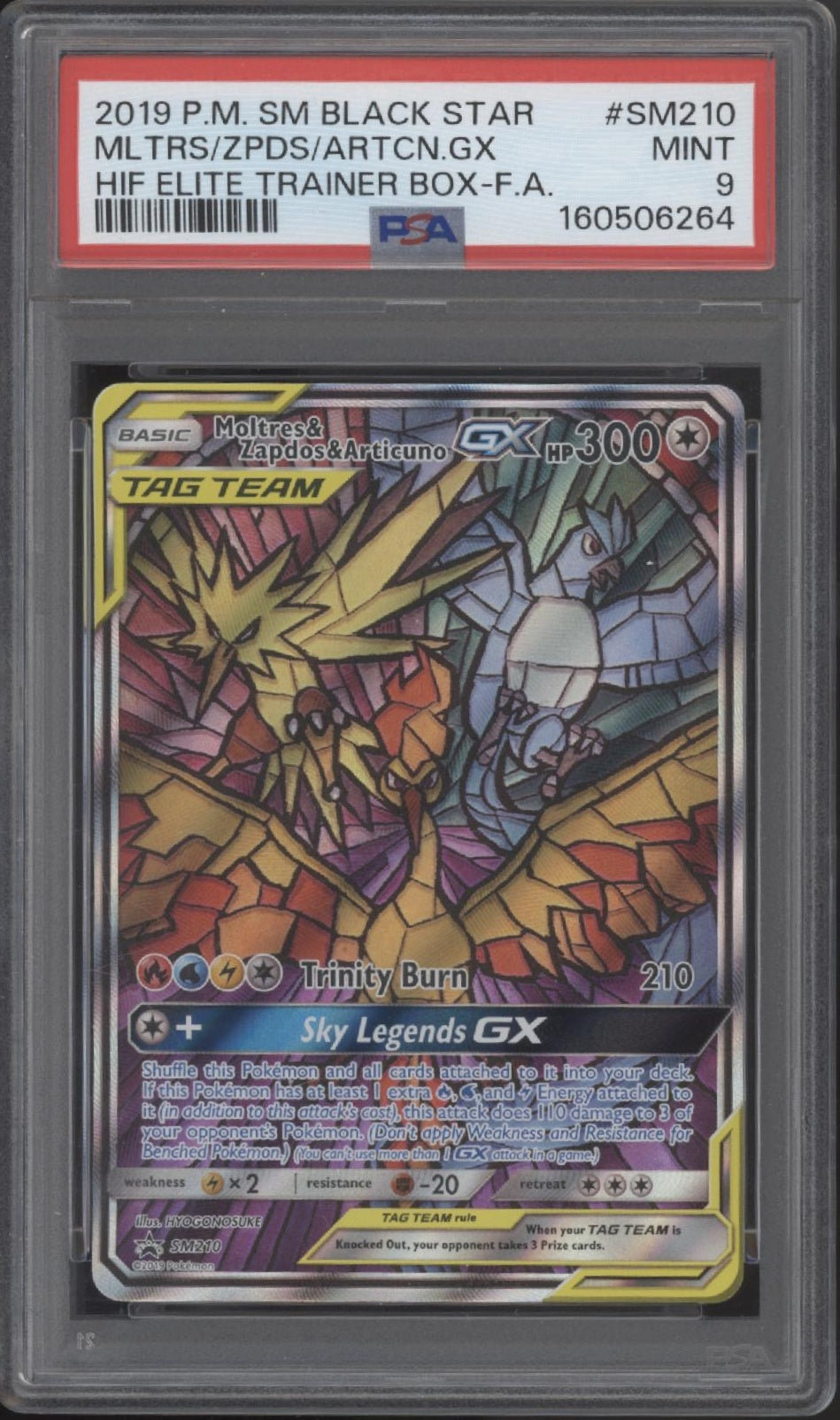 Moltres Zapdos Articuno GX Pokemon Hidden Fates ETB Full Art #SM210 PSA 9