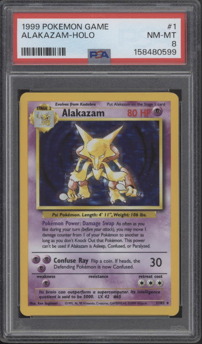 Alakazam Pokemon Base Set Holo #1 PSA 8