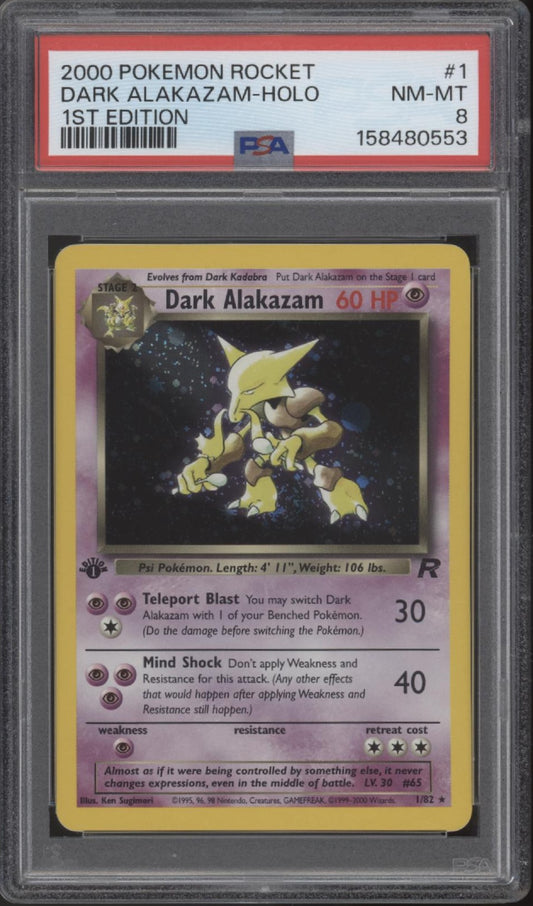 Dark Alakazam Pokemon Team Rocket Holo 1st Edition #1 PSA 8