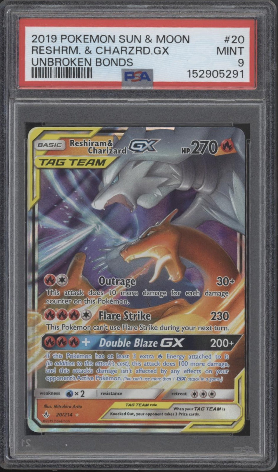 Reshiram & Charizard GX Pokemon Unbroken Bonds #20 PSA 9