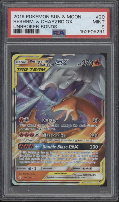 Reshiram & Charizard GX Pokemon Unbroken Bonds #20 PSA 9
