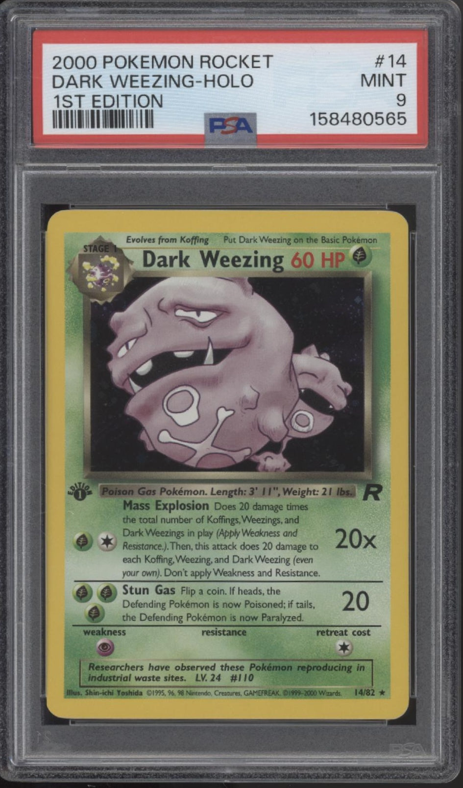 Dark Weezing Pokemon Team Rocket Holo 1st Edition #14 PSA 9