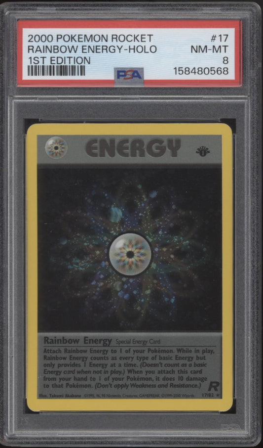 Rainbow Energy Pokemon Team Rocket Holo 1st Edition #17 PSA 8