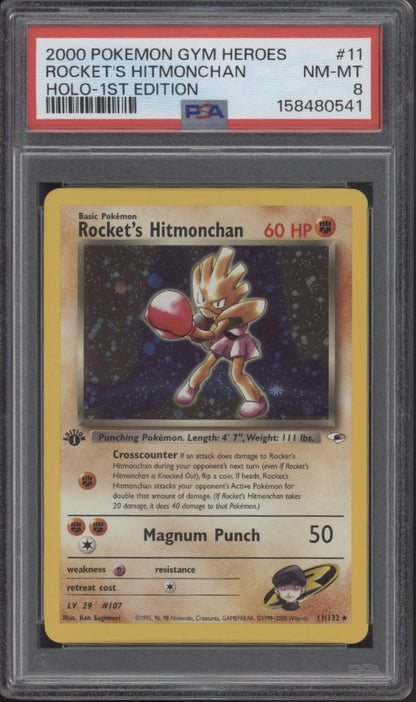 Rocket's Hitmonchan Pokemon Gym Heroes Holo 1st Edition #11 PSA 8