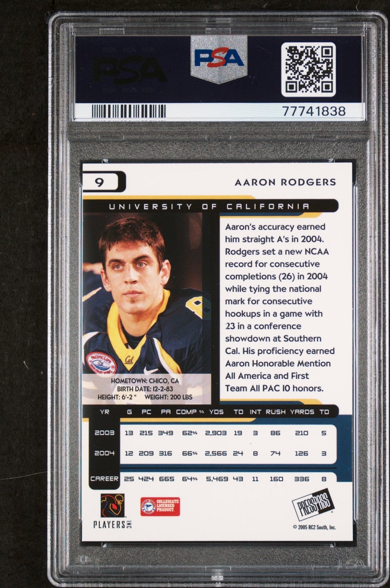 Aaron Rodgers 2005 Press Pass RC #9 PSA 9 - Collector Store LLC