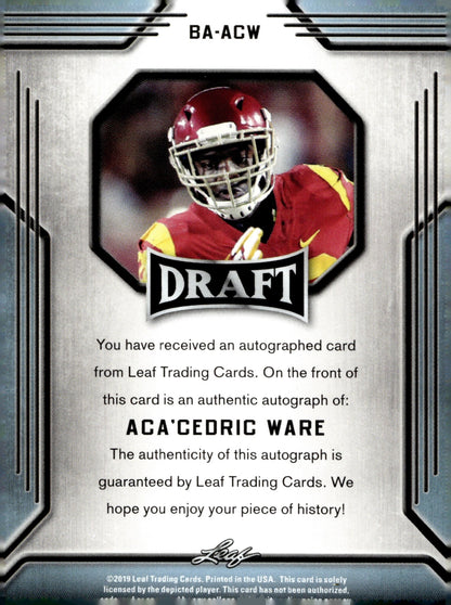 Aca'Cedric Ware 2019 Leaf Draft Auto #BA - ACW - Collector Store LLC