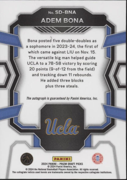 Adem Bona 2024 Panini Prizm Draft Picks Signing Day RC Auto SD - BNA - Collector Store LLC