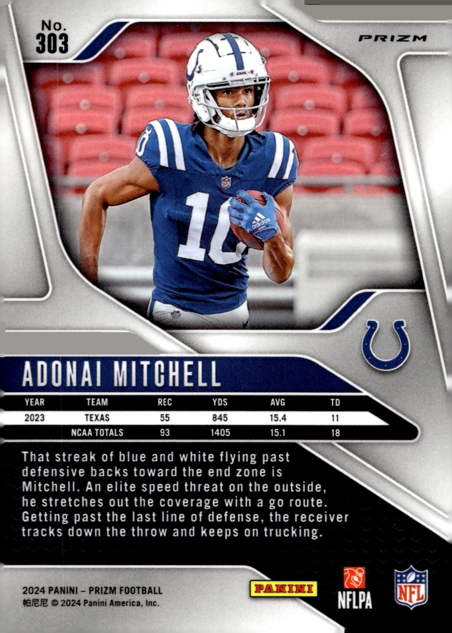 Adonai Mitchell 2024 Panini Prizm Orange Lazer Prizm RC #303 - Collector Store LLC