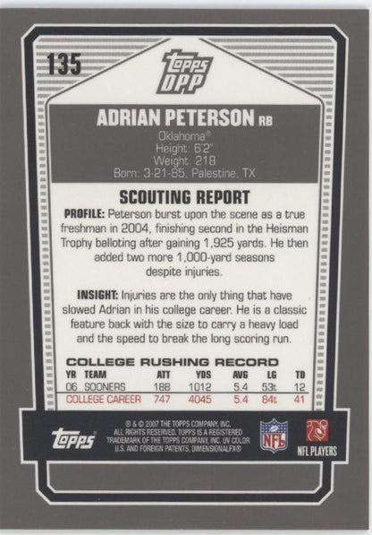 Adrian Peterson 2007 Topps Chrome Draft Picks & Prospects RC #135 - Collector Store LLC