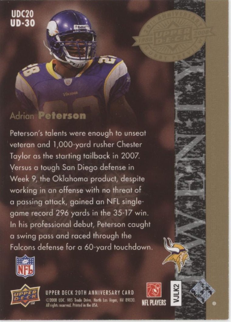 Adrian Peterson 2008 Upper Deck 20th Anniversary Hobby Preview #UD - 30 #1 - Collector Store LLC