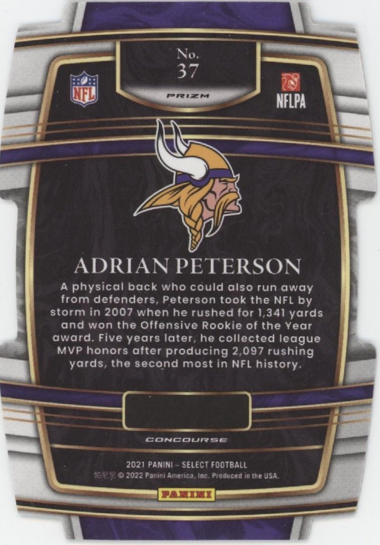 Adrian Peterson 2021 Panini Select Die - Cut Tri Color Prizm #37 - Collector Store LLC