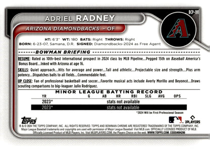 Adriel Radney 2024 Bowman Chrome Mojo Refractor #BCP - 191 - Collector Store LLC